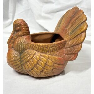Vintage Calico Turkey Planter Ceramic Thanksgiving Centerpiece‎ Fall Decor Retro